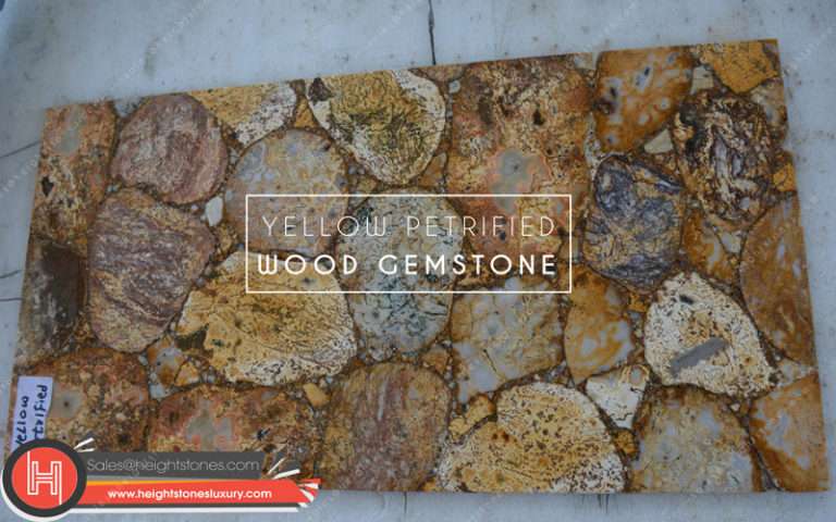 Yellow Petrified Wood Gemstone Tiles Slabs Surface